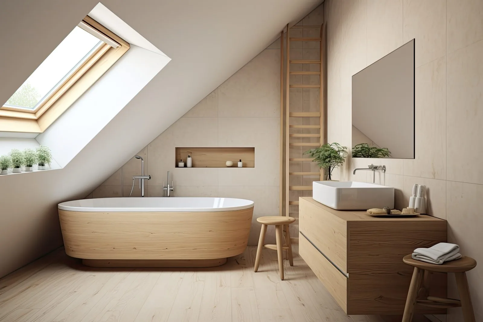 Nyrenoverat badrum efter badrumsrenovering med kakel och duschvägg