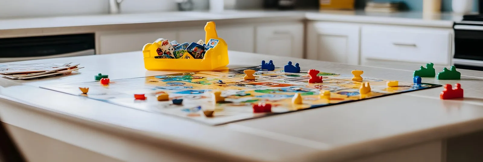 Spelkväll med moderna brädspel på bordet