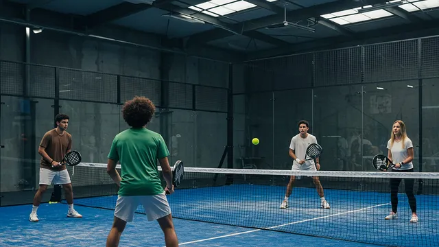 Padelmatch i dubbel på padelbana med glasväggar