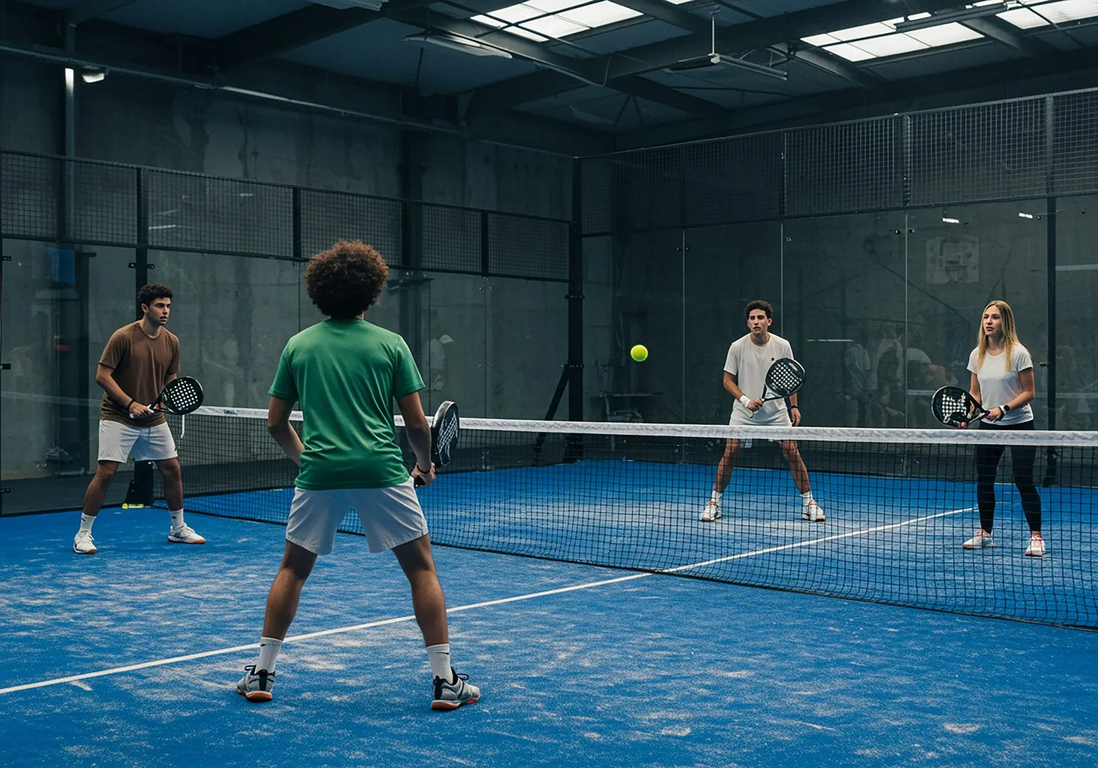 Padelmatch i dubbel på padelbana med glasväggar